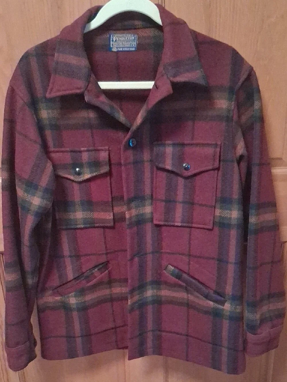 Pendleton Men's Maroon Plaid Wool Field Jacket